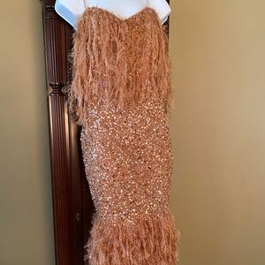 ASOS feather and sequin bodycon midi dress